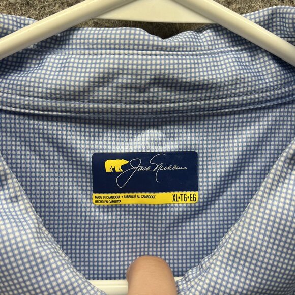 Jack Nicklaus Polo Shirt Mens XL Light Blue Check Golf Performance Short Sleeve - Picture 7 of 10